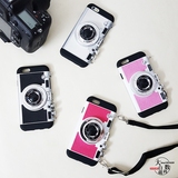日韩创意苹果照相机6plus手机壳5.5挂绳iphone6s奢华硅胶防摔新款