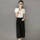 春夏季新款韩版优雅时尚气质套装女短袖上衣+阔腿裤两件套