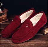 男士式老北京布鞋休闲男鞋懒汉散步低帮平跟单鞋红色条绒面包子鞋