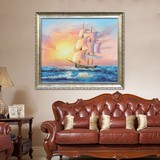 纯手绘风景油画帆船海浪卧室客厅办公室现代中式装饰有框挂画壁画