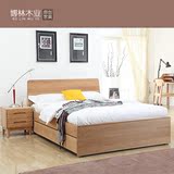 纯实木床 简约现代卯榫拼接双人床MUJI原木色橡木床经济型家具