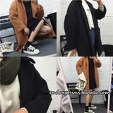 2016春季新款 韩版学院风简约呢子大衣中长款毛呢外套女学生