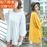 2016夏季女装韩国代购纯色超大码中长款蝙蝠衫五分袖宽松中袖t恤