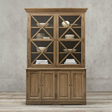 出口欧美家具 美式全橡木推拉式玻璃门 两门三门四门实木书柜