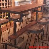 复古铁艺水管实木美式酒吧台椅工作台书桌咖啡厅餐桌椅餐桌吧台桌