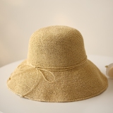 韩版草帽女 夏天出游太阳帽遮阳防晒沙滩帽子 大檐可折叠草帽拉菲