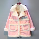 巴拉巴拉童装韩国童装女童秋冬季新款翻领加绒卡通兔麂皮长袖外套