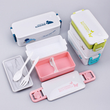 创意日式便当盒可爱学生双层食盒分格塑料便携餐盒儿童微波炉饭盒
