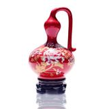景德镇陶瓷器中国红色招财葫芦创意花瓶家居装饰工艺品酒柜摆设件