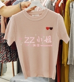 ZZ小姐16秋装新女韩国东大门正品代购 淑女贴布心纯色短袖针织衫