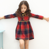 韩国代购SZ春款女童连衣裙儿童童装纯棉中大童长袖公主裙英伦风
