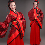 汉服曲裾古代服装民族舞台演出服女古装贵妃交领襦裙改良汉元素红