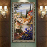 地中海油画玄关装饰画欧式竖版现代风格花园景有框挂画单幅别墅画