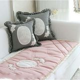 韩国进口代购 粉色立体绣花贴布衍缝夹棉防滑沙发垫/坐垫 地垫