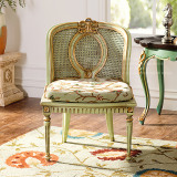 法式新古典白榉木绿色布艺金箔雕花半弧形靠背单人沙发单椅 预定