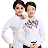 职业衬衫女长袖 韩版修身竖条纹工装衬衣大码白色工作服女士衬衣