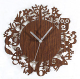 可爱森林动物木头挂钟 复古创意壁钟墙面时钟表 12生肖卡通田园