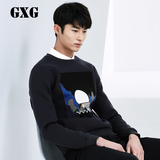 GXG男装 秋季新款商场同款外套 男士藏青色自然印象卫衣#53231410