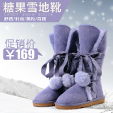 雪地靴女真皮冬靴系带高筒5818蝴蝶结保暖棉鞋冬季防滑加绒厚底