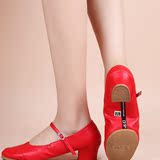 夏季广场舞鞋舞蹈鞋女士中跟跳舞鞋红色牛筋底软底交谊现代教师鞋