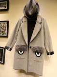 韩国东大门2015冬装明星同款毛呢外套中长款长袖呢子灰色大衣女潮
