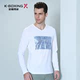 K-boxing/劲霸修身V领长袖T恤 春季新款修身正品体恤衫 DTXU1204
