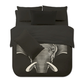 个性黑白色格子大象三四件套 床上用品创意简约床单床笠被套4件套