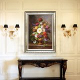欧美式装饰画纯手绘牡丹花卉油画花开富贵高档竖幅版玄关卧室餐厅