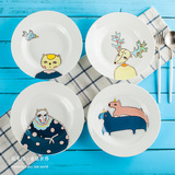 深盘菜盘子8寸西餐盘卡通创意陶瓷器圆形韩式家用碟碗碟套装餐具