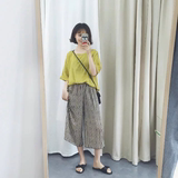 夏季新款韩版宽松纯色短袖上衣+七分阔腿裤两件套休闲时尚套装女