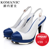 柯玛妮克/Komanic 新款优雅拼色女鞋子 防水台粗高跟凉鞋K49423