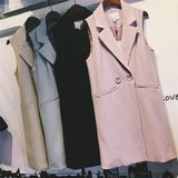 2016春季新款韩版纯色修身显瘦中长款背心无袖马甲西装气质外套女