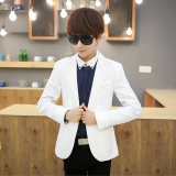 白色休闲西服男修身薄款夏季青年学生韩版长袖纯色上衣外套小西装