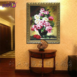 欧式牡丹花卉油画纯手绘家居客厅玄关沙发背景墙现代高档花开富贵