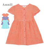安奈儿女童装 夏季新款纯棉细格子单层短袖连衣裙AG523328正品
