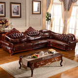 新款简欧式真皮转角沙发组合头层牛皮小户型客厅实木雕花佛山家具
