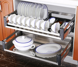 厨房抽屉拉篮阻尼滑轨高档厨房橱柜不锈钢板式碗碟拉篮600-900柜