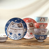 【釉下彩】雅诚德招财猫陶瓷碗碟套装 创意家用饭碗盘子陶瓷餐具