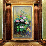 油画写实风景画客厅装饰大幅有框画中式风格沙发墙挂画荷花池