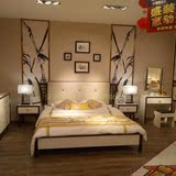 新中式实木水曲柳双人床软包布艺酒店样板房卧室工程家具组合定制