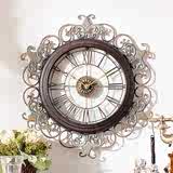 洛可可铁艺雕花奇居良品美式复古创意装饰钟表墙面 挂钟单面玻璃