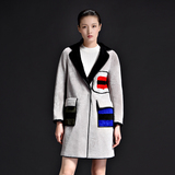 2015新款羊毛水波纹皮草外套 羊剪绒中长款长袖皮毛一体女士大衣