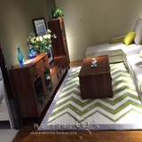 时尚绿色条纹地毯客厅茶几沙发地毯卧室床边手工腈纶地毯定制