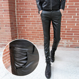冬季个性黑色韩版小脚修身男士皮裤子机车演出紧身青少年潮流皮裤