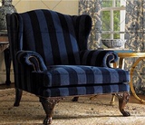 特价条纹面料欧式单人沙发椅新古典　高背椅老虎椅美式休闲沙发