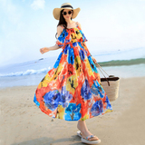 2016夏季新款雪纺吊带连衣裙波西米亚海边度假沙滩大码长裙大裙摆