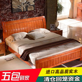 实木床 现代简约特价促销橡木床 双人床橡木1.5米原木高箱储物床