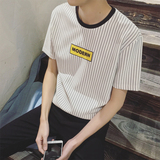 夏装新品韩版时尚字母印花条纹T恤青少年男生潮流短袖打底tee港风