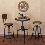 美式休闲吧台桌椅咖啡厅实木桌椅组合酒吧高脚桌椅套件复古圆桌