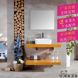 简约现代实木橡木台面浴室柜组合美式卫浴柜挂墙式洗手盆吊柜特价